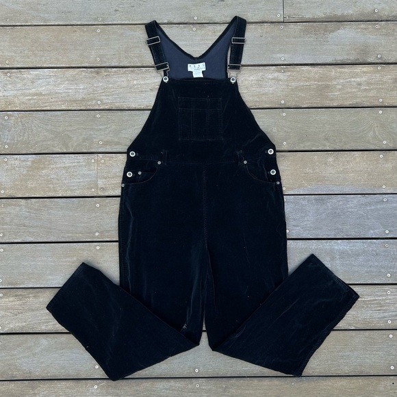 Vintage Black Real Comfort Velvet Cotton Overalls w/ Adjustable Straps - Picture 1 of 13